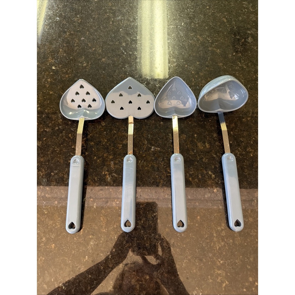 Vintage 1989 Four Star Country Blue Heart Kitchen Utensils Lot Of 4 Spatula Spoo